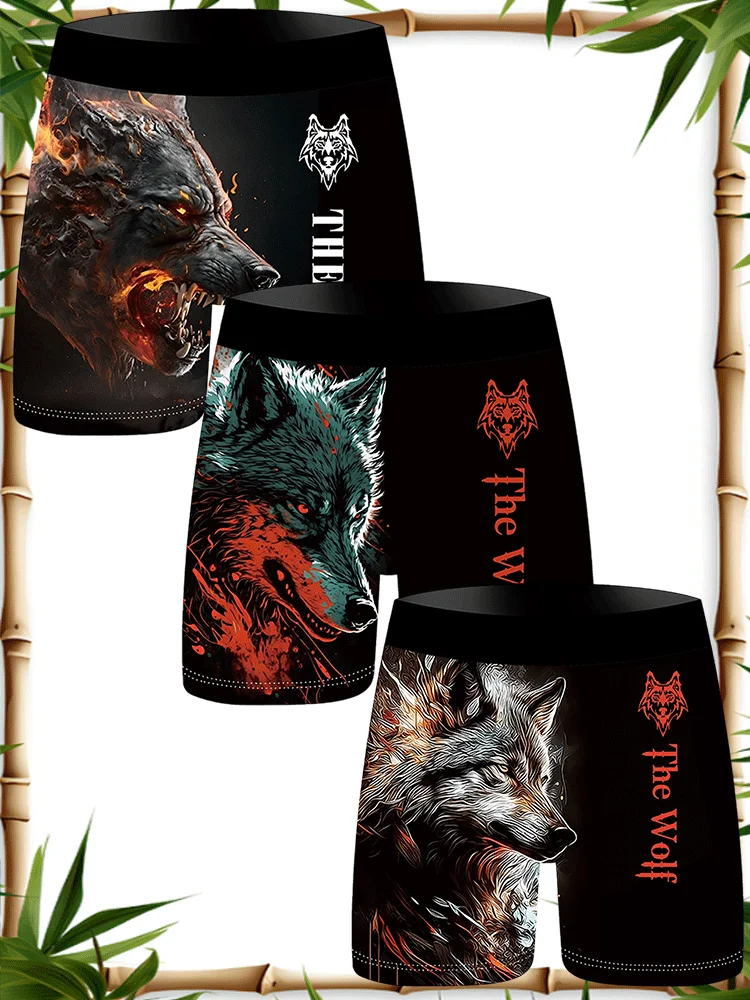 

3Pcs Lion Wolf Print Men Underwear Boxers Men's Panties Lingerie Breathable Printed Male Underpants Man Boxer Briefs