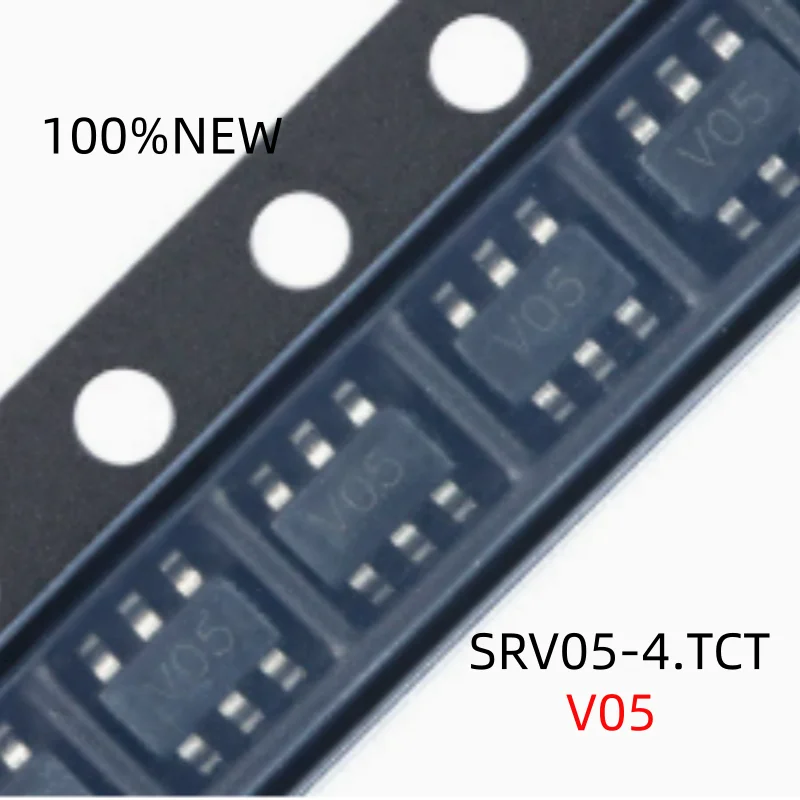 (100 Pieces) 100% New Srv05-4.Tct Silk Screen V05 Package Sot23-6 5V 4-Wire Tvs Transient Suppression Diode Chip
