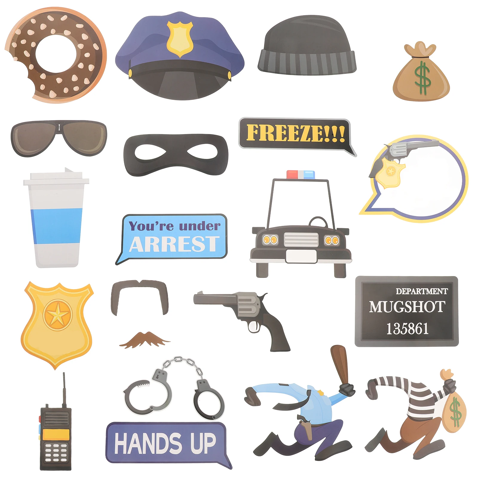 

21 Pcs Role Play Photo Props High Quality Printed Paper Party Supplies Police Theme Selfie Accessories Decorations