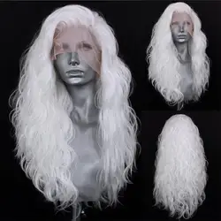 FANXITION White Loose Body Wave Synthetic Wig Long Wavy Lace Front Wigs for Women Cosplay Costume Party Hair Wig