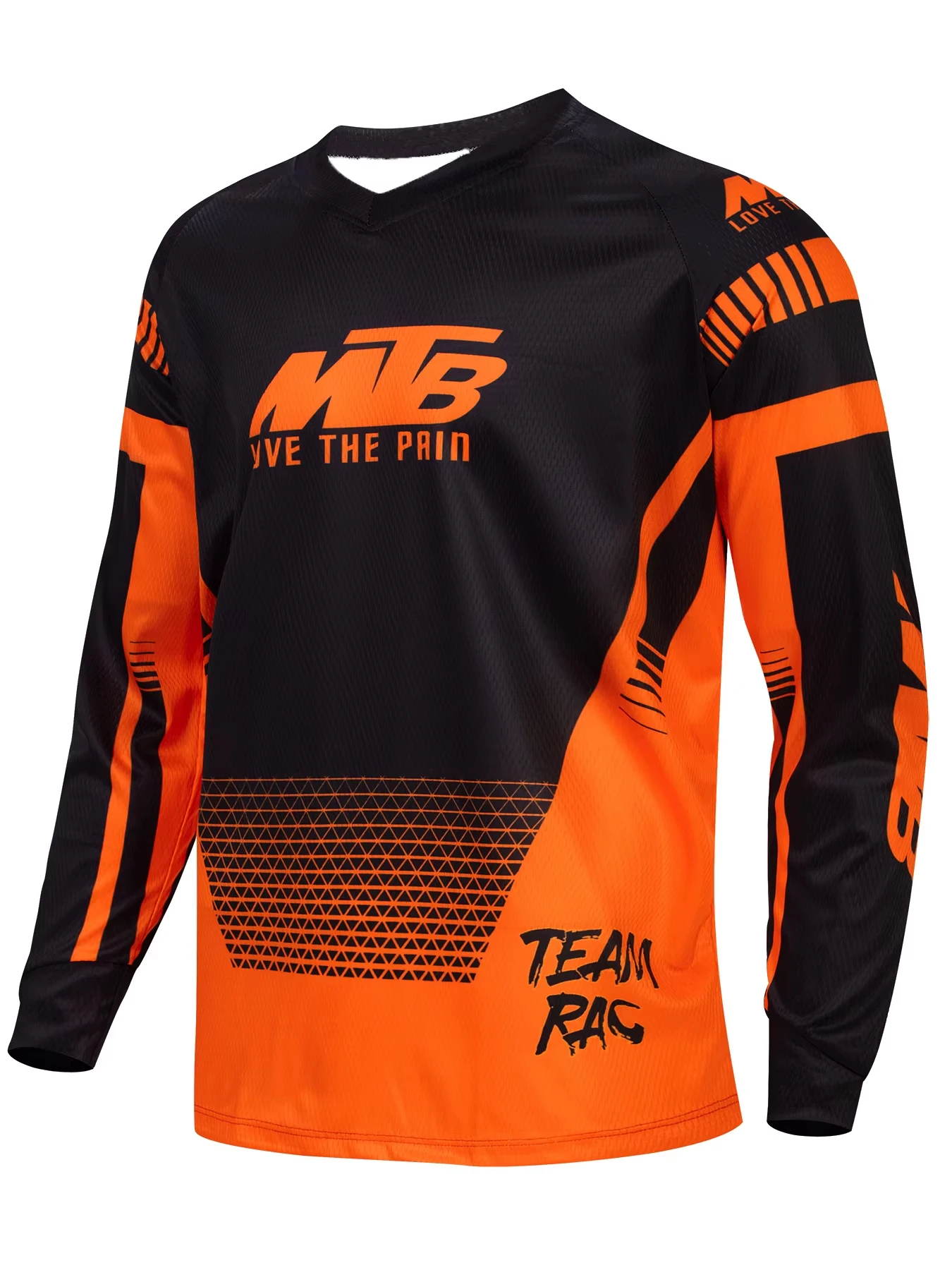 Herren MTB V-Ausschnitt Langarmtrikot mit Farbverlauf und geometrischem Druck, schnelltrocknend, Motocross-Outdoor-Reitshirt, Familien-Partnerlook-Outfits – Detail 9