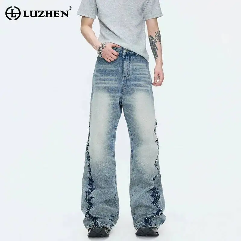 

LUZHEN 2026 New Original Personalized Pattern Embroidery Straight Jeans Men Fashion Handsome Street Wide Leg Denim Pants JY6532