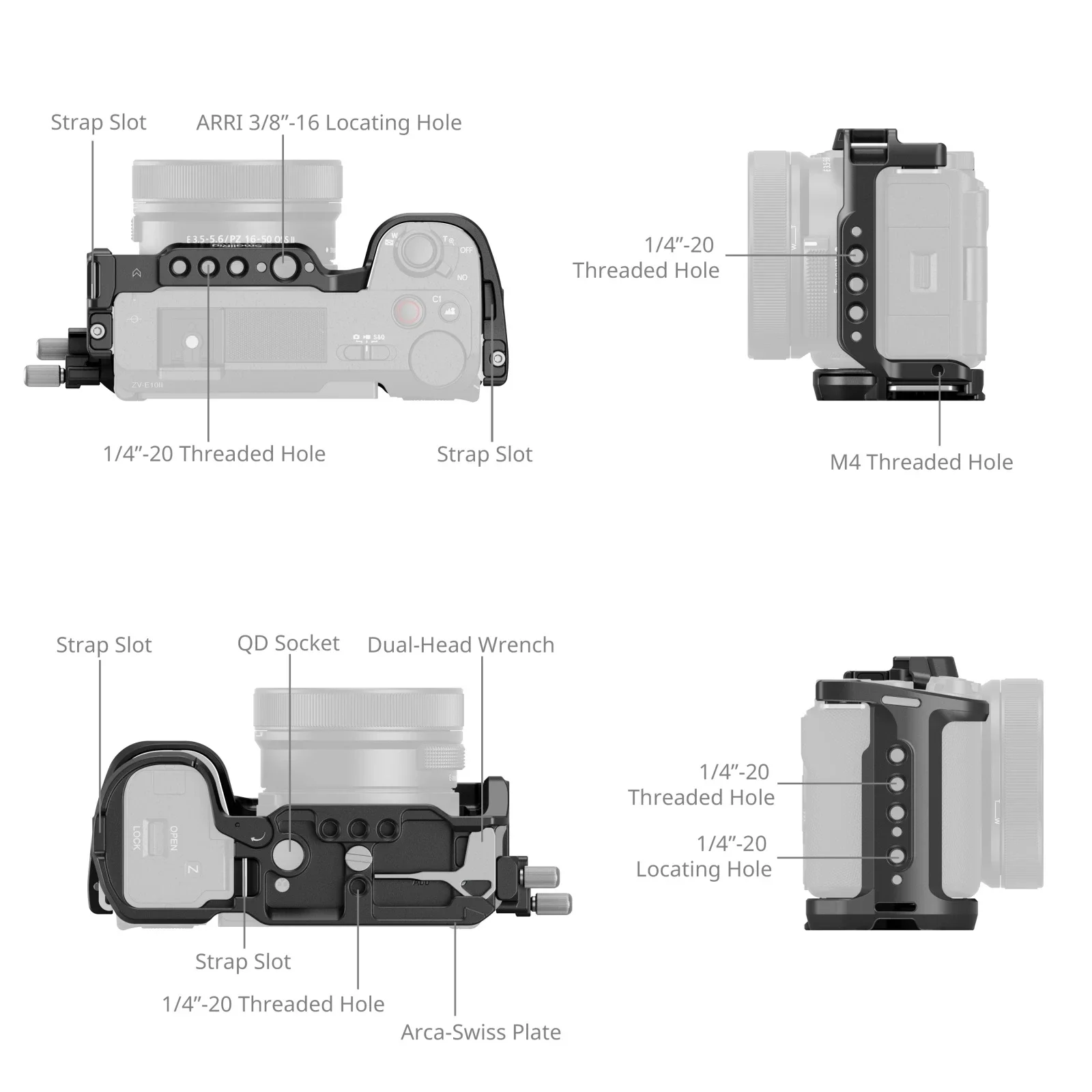 Smallrig HawkLock Quick Release Cage Kit for Sony ZV-E10 II L-Shape Mount Plate with Wooden Handle Baseplate for SonyZV-E10II