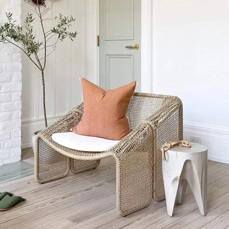 Outdoor rattan chair courtyard rattan sofa balcony single leisure chair modern simple furniture villa bed and breakfast terrace