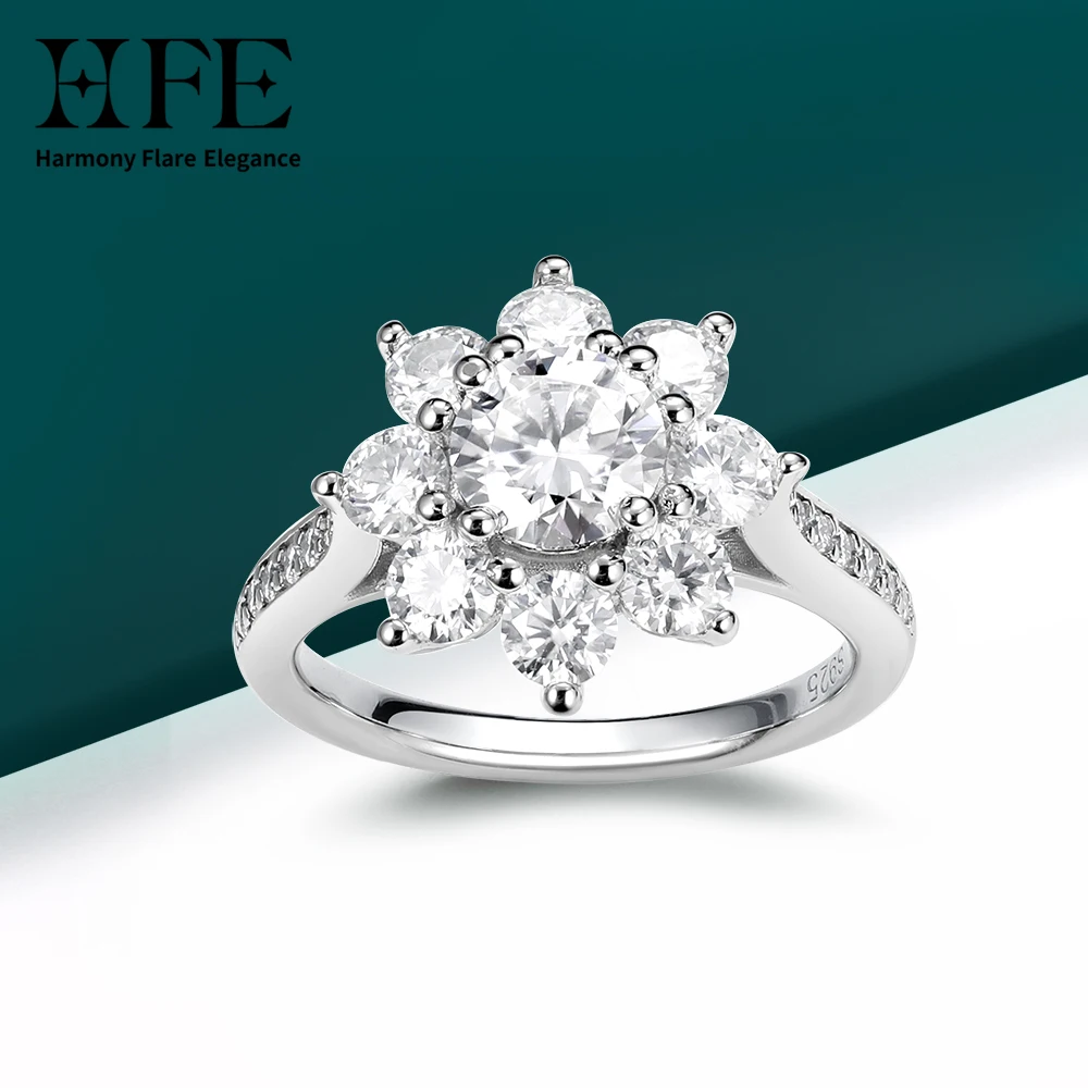 

HFE 1 Carat Blooming Flower Moissanite Ring Size 7 Pure 925 Sterling Silver Romantic Engagement Ring for Women Anniversary Gift