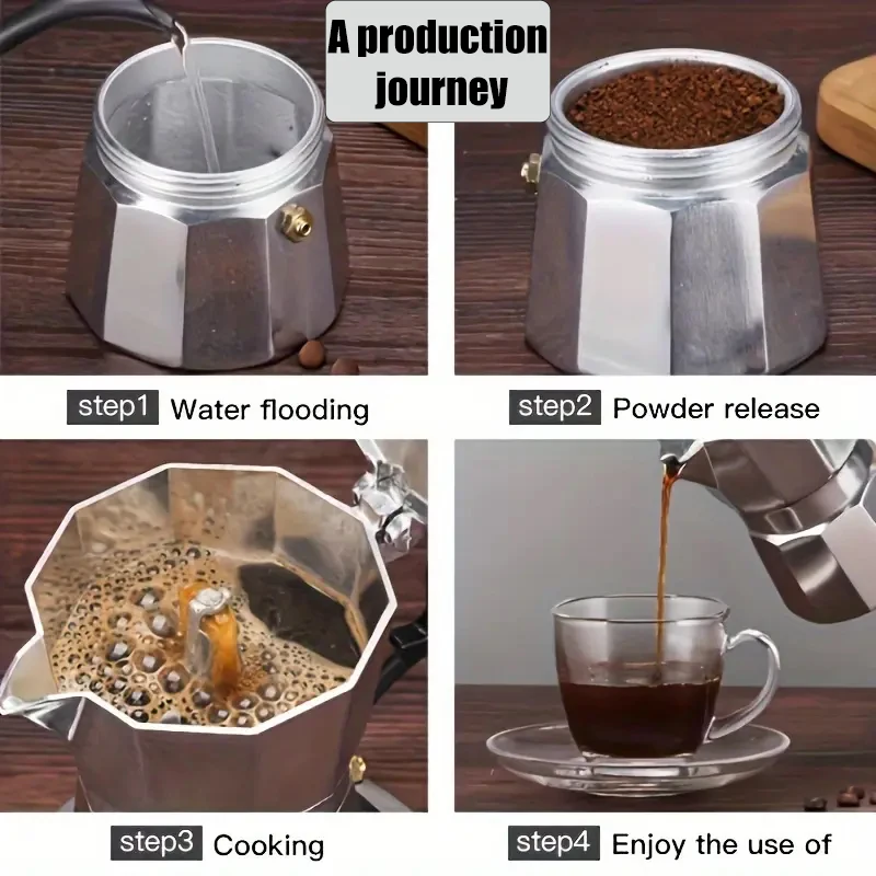 NEXFOO Octagonal Aluminum Metal Mocha Pots -Italian Espresso Single-Valve Extraction Coffee Maker for Outdoor House Office Use