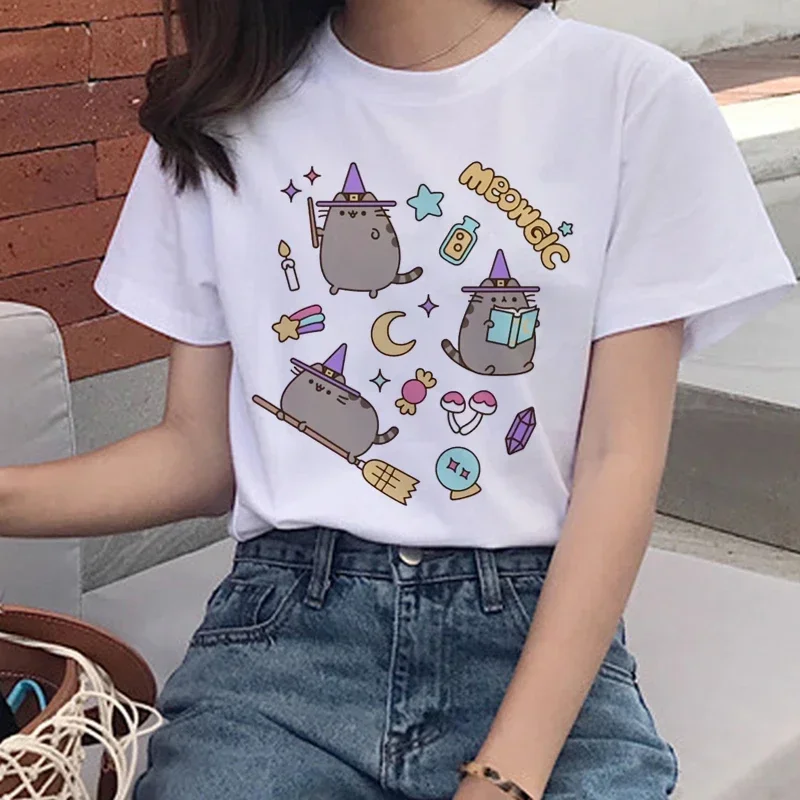 Kawaii Pusheen Cat T Shirts Women Harajuku Ullzang Funny T-shirt 90s Cartoon Print Tshirt Graphic Korean Style Top Tees Female