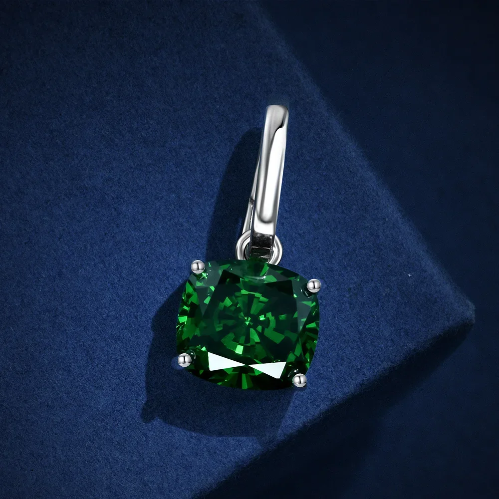 

New S925 pure silver simple and versatile 6ct fat square 10 * 11 dark green versatile necklace 40+3cm jewelry