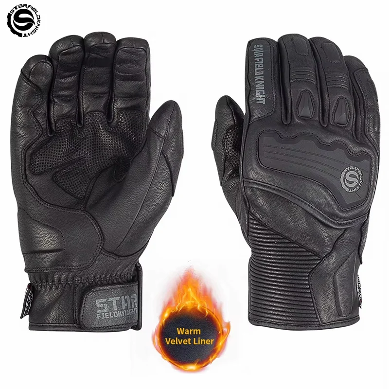 SFK Motorcycle Gloves Winter Velvet Thermal Windproof Warm Real Goat Leather Non-slip Wear-resistant Riding Protection Equipment