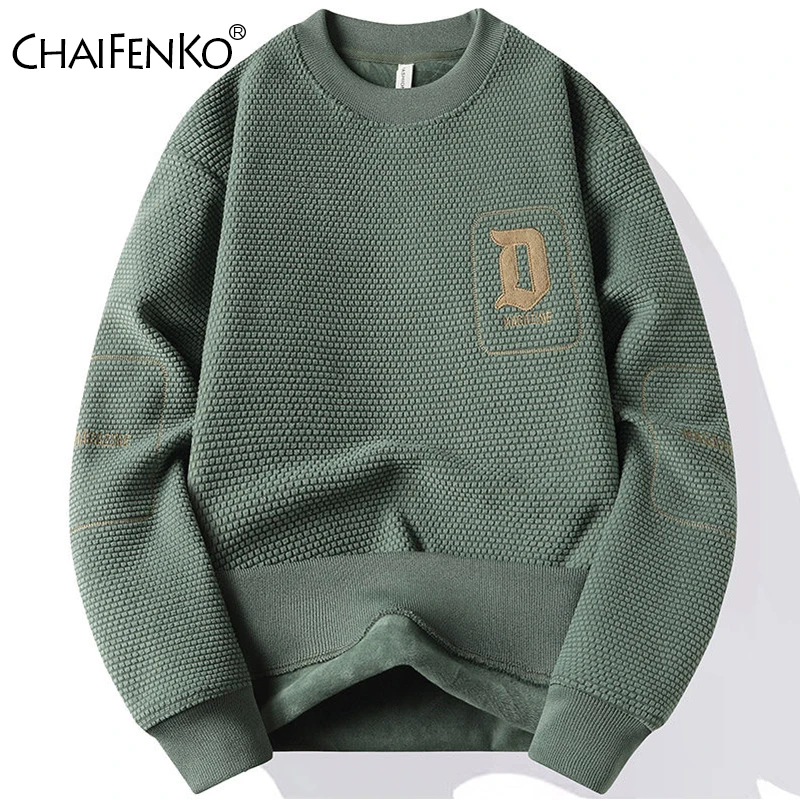 

Autumn Winter Solid Keep Warm Man Pullover New Fleece Round Neck Knitted Tops Outdoors Fashion Thickening Casual Sweater Man
