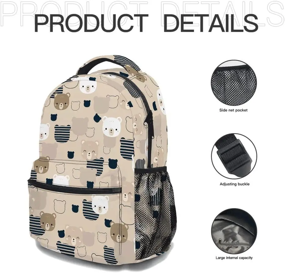Ransel Beruang Kartun, Tas Laptop Ringan Tahan Lama Tas Daypack Cetak 3D Dengan Banyak Saku, Ransel Bahu Bergaya