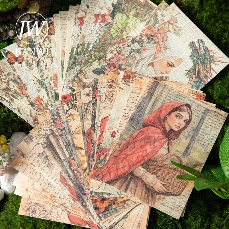 JIANWU Fairy Tale Memoir Series Vintage ตัวอักษรดอกไม้ภูมิทัศน์ Collage ตกแต่งวัสดุกระดาษสร้างสรรค์ขยะสมุดบันทึกเครื่องเขียน