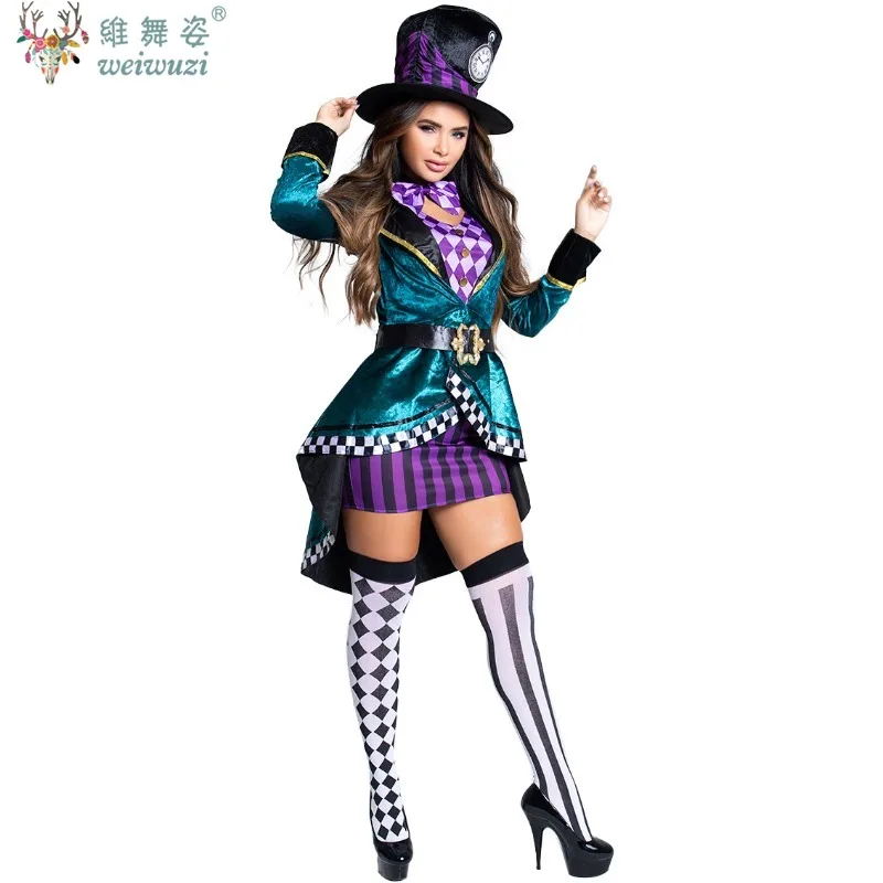 Adulto feminino alice mágico relógio chapeleiro louco traje halloween chapéu louco cosplay traje de palco animal treinador trajes de halloween