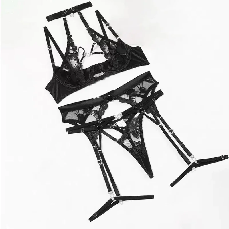 

Bikini Heart-shaped Rhinestone Hollow Embroidery Swimsuit Halter Neck Underwear Four-piece Set