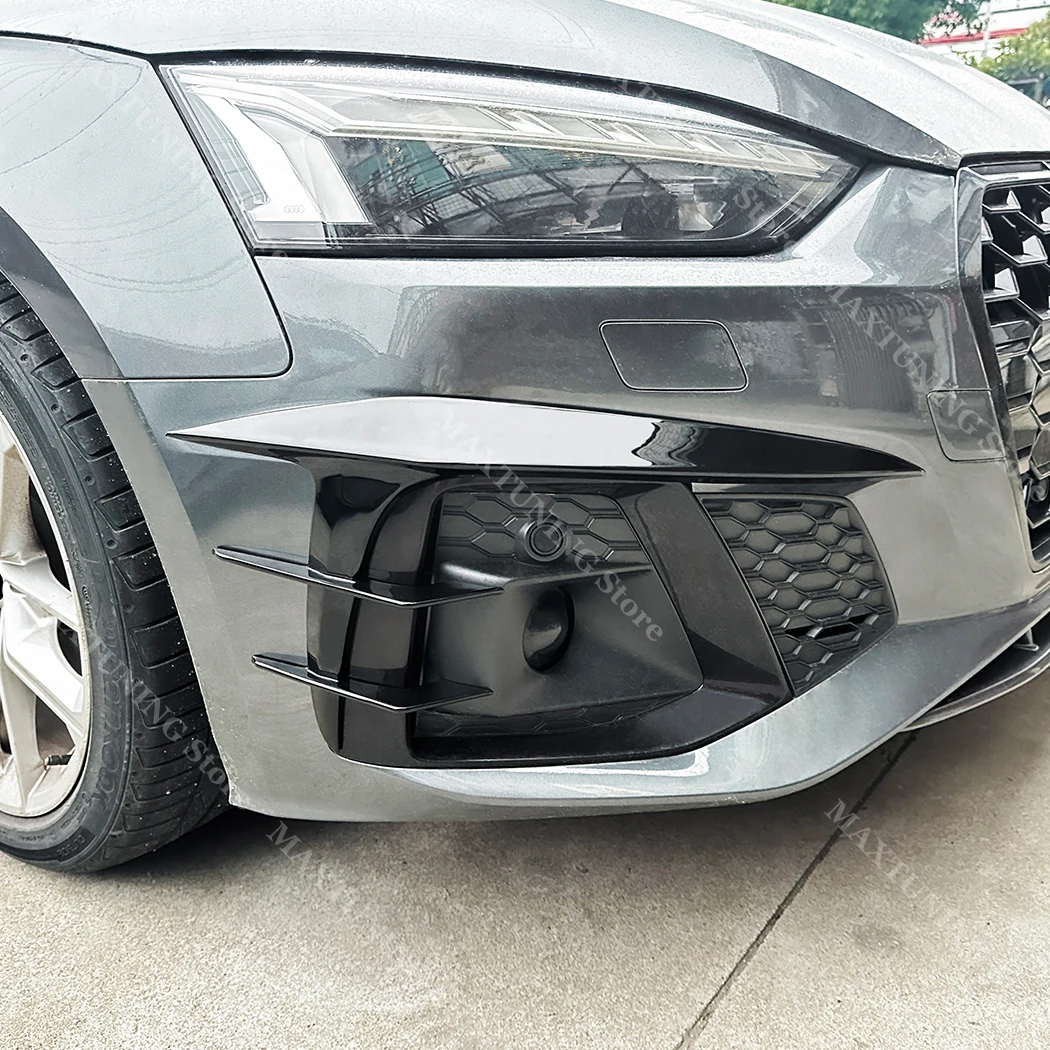 

Front Bumper Lip Splitter Canards For Audi A5 S5 F5 Sline Facelift 2021-2024 Wing Knife Fog Lamp Frame Cover Grille Trim Bodykit
