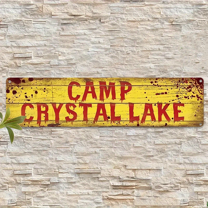 Cartel de metal de la película de terror "CAMP CRYSTAL LAKE", decoración de pared de aluminio temática del viernes 13, para casa embrujada, teatro, bar
