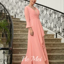 Elegante Frauen kleider V-Ausschnitt Chiffon Kleid einfache boden lange Chiffon Flow Mutter Kleider Roben Invitée Mariage 2024