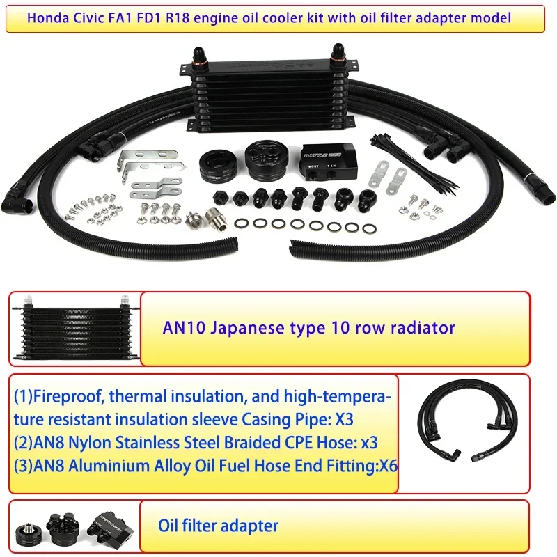 AN10 Cooling Engine Oil Cooler Kit For Honda Civic FA1 FD1 R18 Engine Radiator Oil Filter Sandwich Plate Adapter BB-OCK-138