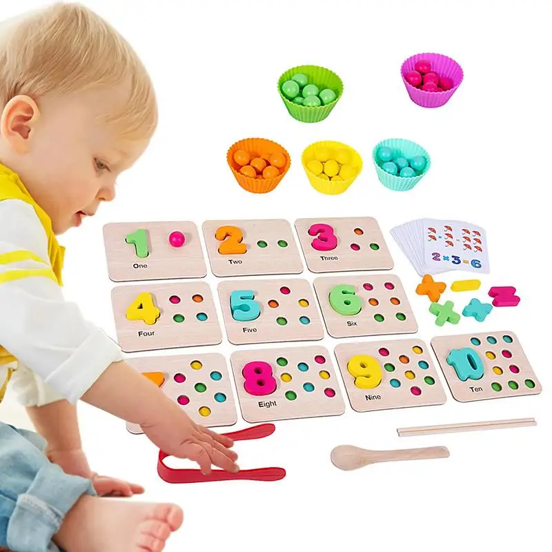 Juguetes de madera Montessori para niños, rompecabezas de bloques, clasificador de cuentas de números apilables, juego de apilamiento, juguetes educativos para niños en edad preescolar