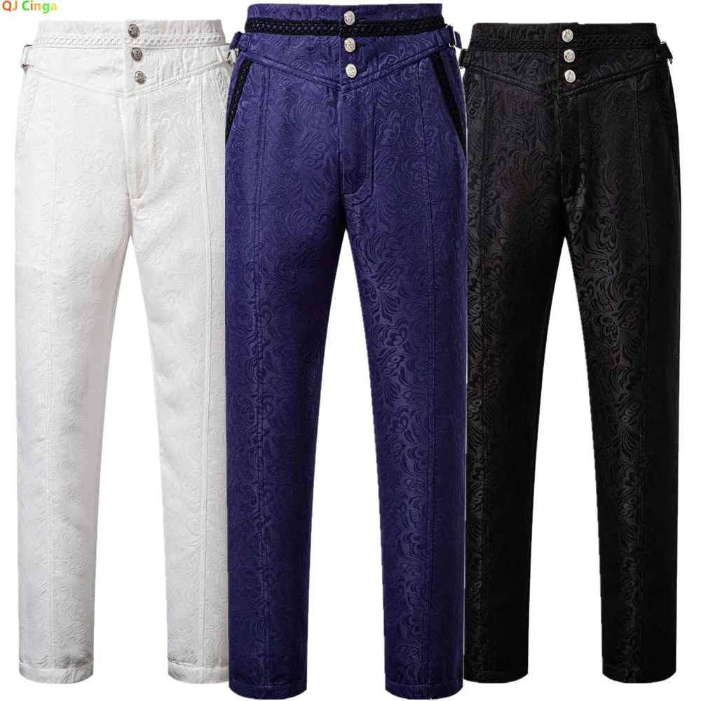 Gothic Black Men's Dress Pants, Blue Jacquard Pants, Halloween Vampire Cosplay Bottoms.