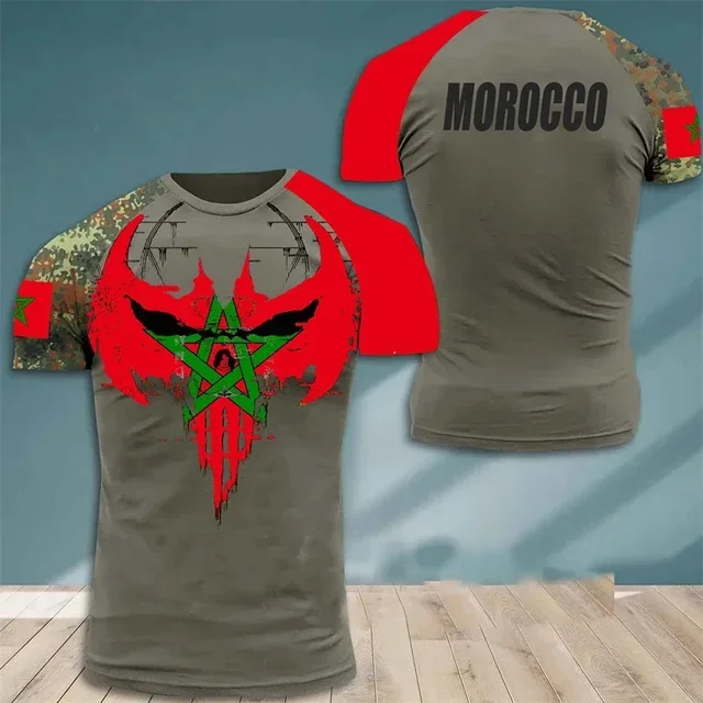 Morocco Flag 3D Print T-shirt For Man Casual Streetwear T Shirt Round Neck Short Sleeve Camouflage Plus Size Tee Shirts Tops