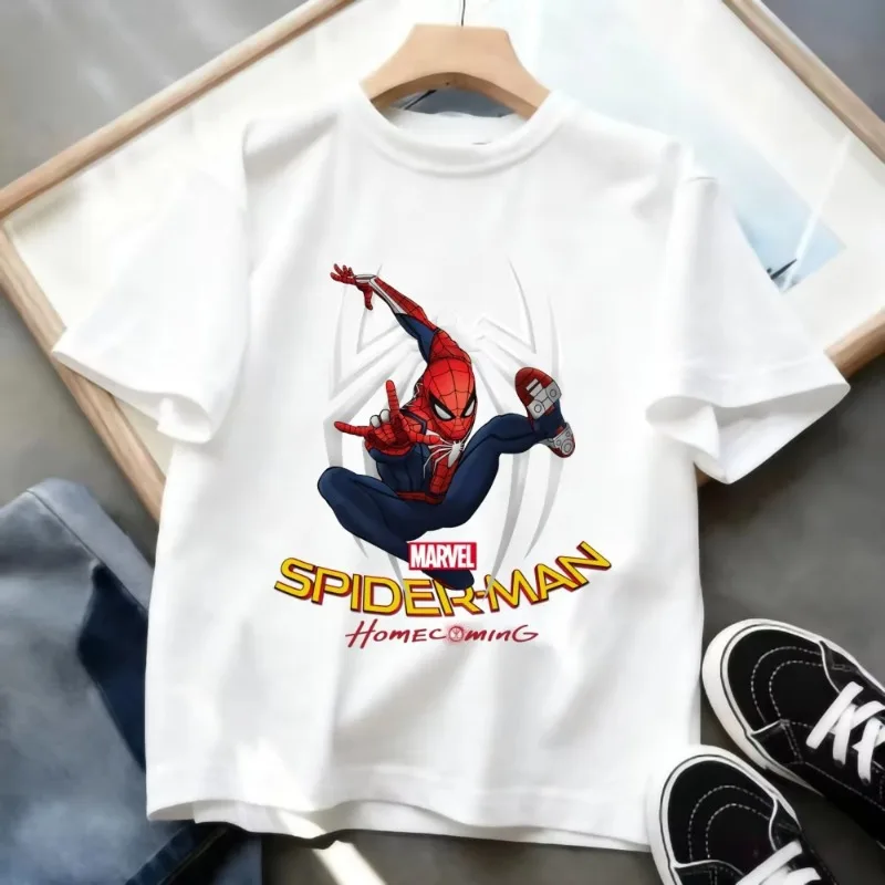 تي شيرت سبايدر مان الجديد للأطفال لعام 2026 يسمح بمرور الهواء بتصميم شبكي مارفل ورقبة دائرية وأكمام قصيرة ملابس يومية #6