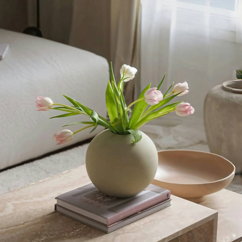 High quality ceramic vase ornaments, living room flower arrangement, Nordic spherical shape