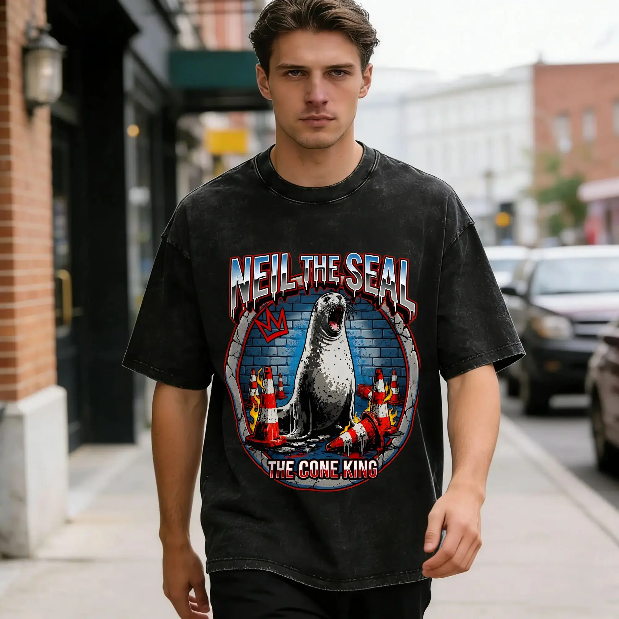 Neil the Seal  T-Shirts Men  Funny Pure Cotton Tees Crewneck Short Sleeve T Shirts Classic Tops
