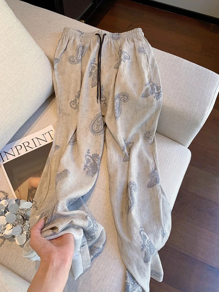 Plones casus hoados con estampado floral retro, plones de pierna recta de cintura alta para hombres y mujeres, p...