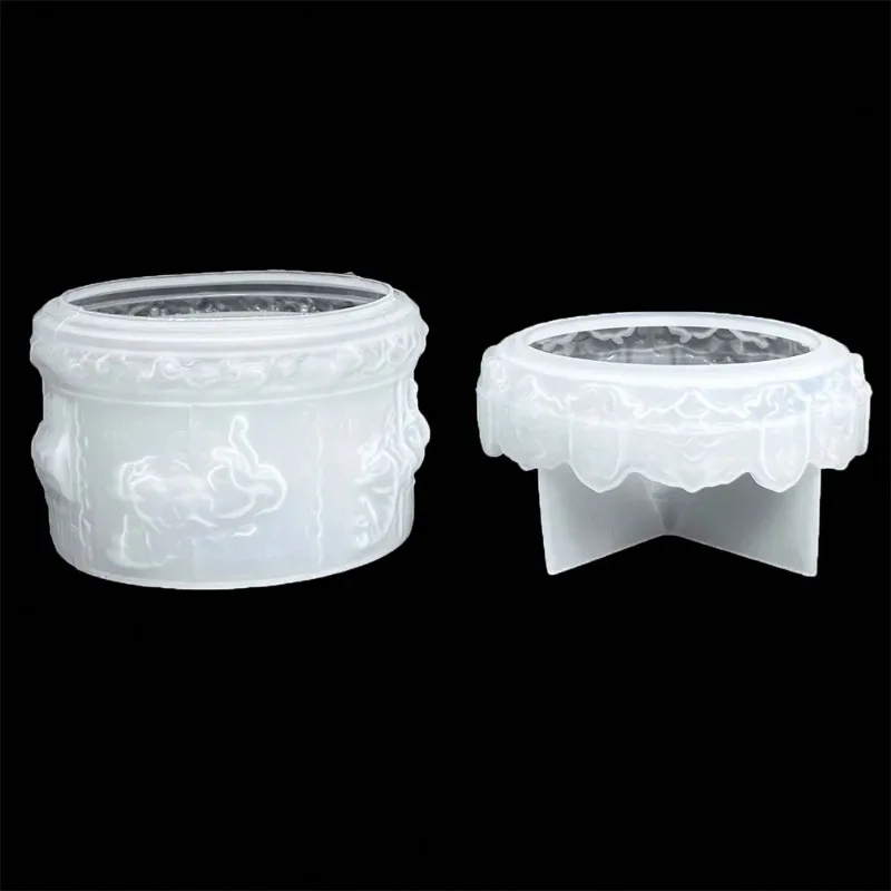 Candle Jar Resin Mold Carousel Silicone Molds With Lids Epoxy Resin Casting Molds For DIY Jewelry Storage Box Organizer
