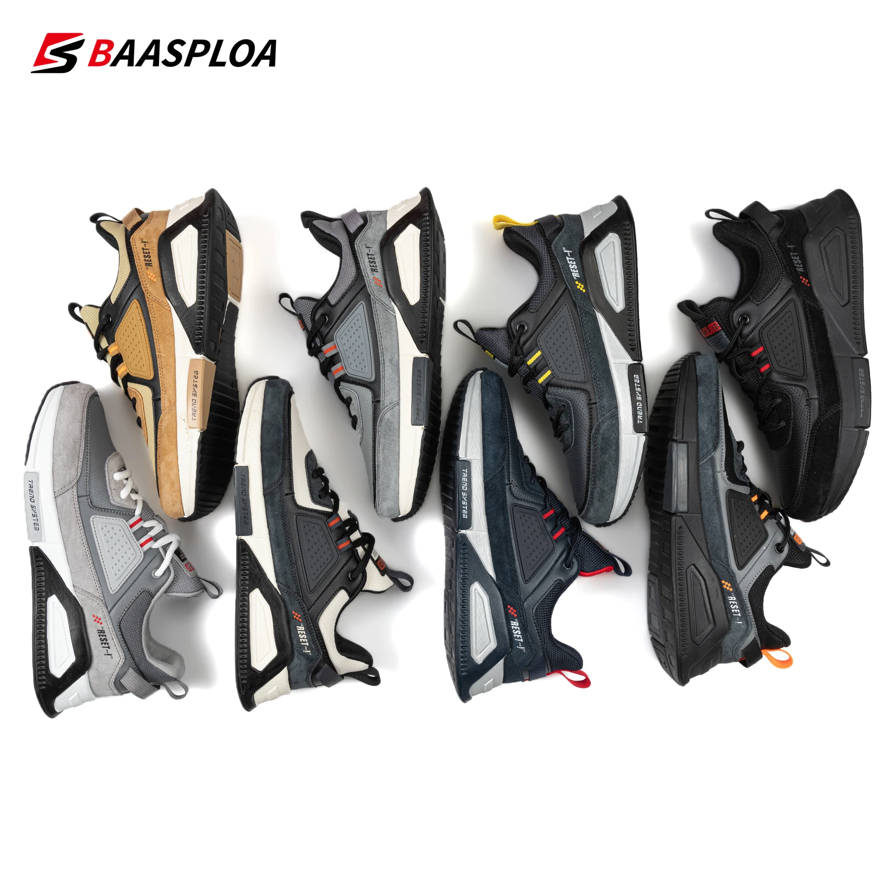 Baasploa 2022 New Arrival Men Casual Waterproof Running Sneakers Fashion Leather Skateboard Shoes Wear-Resistant Male Sport Shoe