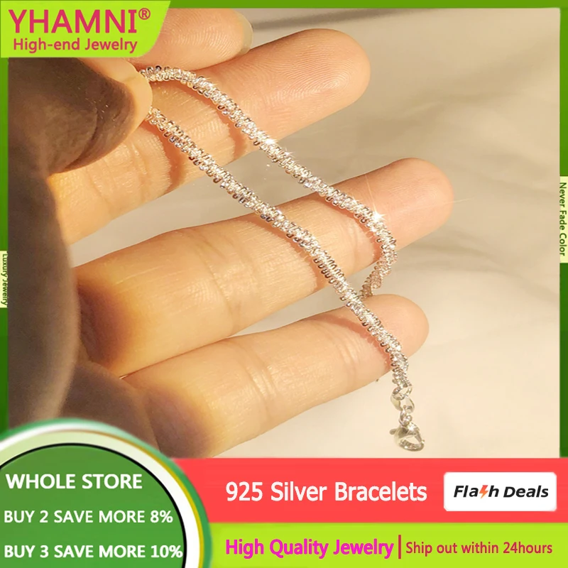 

New Popular Original 925 Sterling Silver Bracelet Round 1.5mm Shiny Chain Bracelet Party Wedding Jewelry Gift for Women SL159