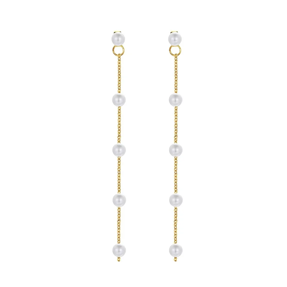 2026 New Trend Simulation Pearl Chain Tassel Long Earrings Women's Fashion Korean Jewelry Accessories Gifts