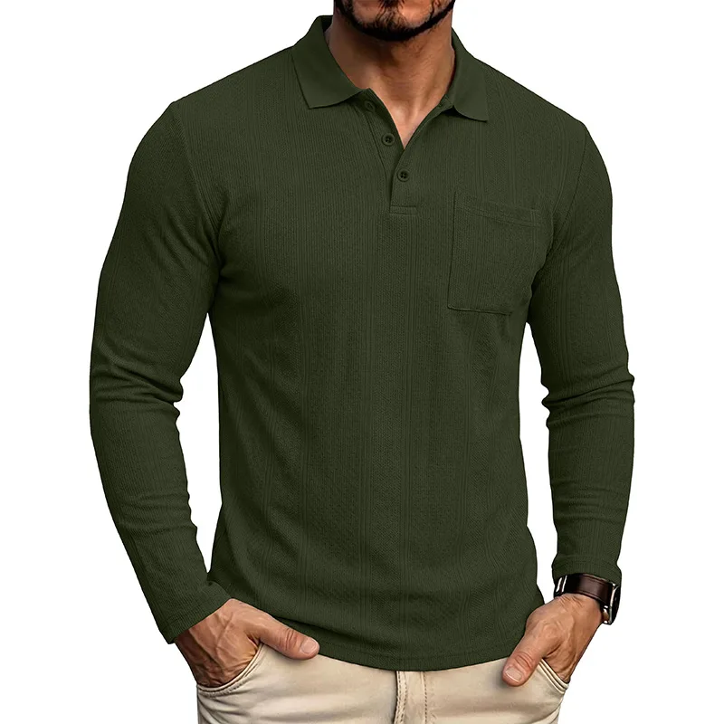 Autumn Winter Long Sleeve Polos Men Pull On Business Casual Polo Shirts Male Classic Style Knitted Tops Trend Streetwear Tees