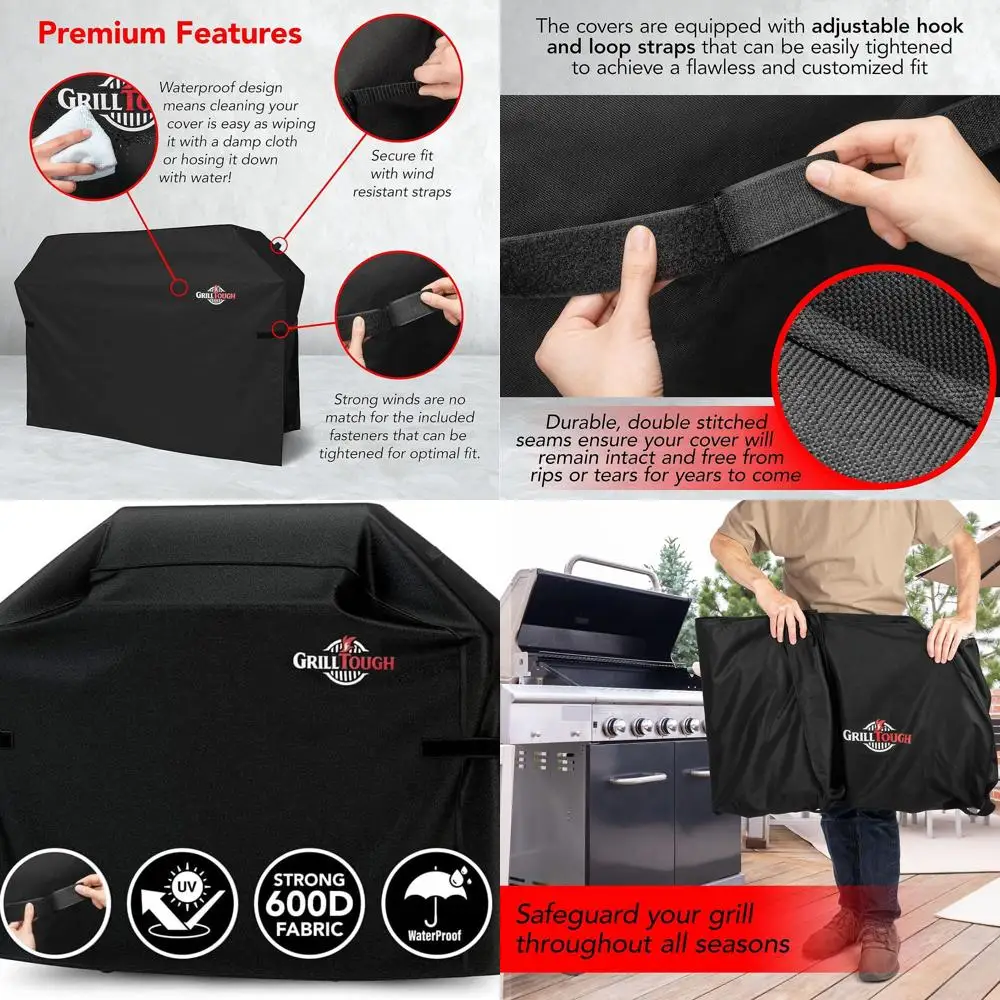 

64 Waterproof Outdoor BBQ Grill Cover, UV-Resistant, Weatherproof for Weber, Genesis, Charbroil - Black