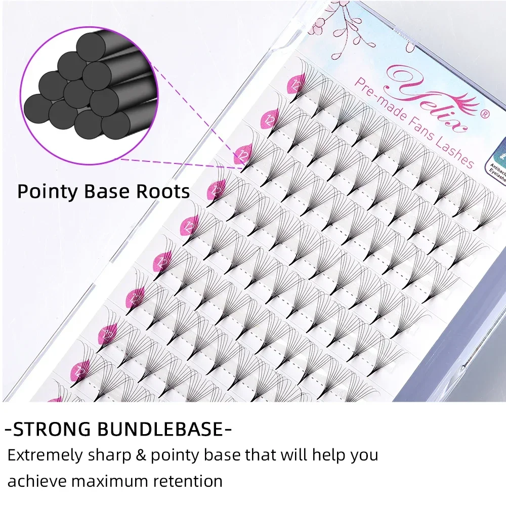 Yelix Point Base Premade Fan Lashes 3D 4D 5D 10D Short Stem Eyelash Extension Supplies High Quality Mink Lashes False Eyelashes