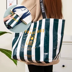 Large Foldable Woven Shopping Shoulder Bag Portable Women Supermarket Shopper Vegetable Grocery Eco Bags Waterproof Tote Handbag