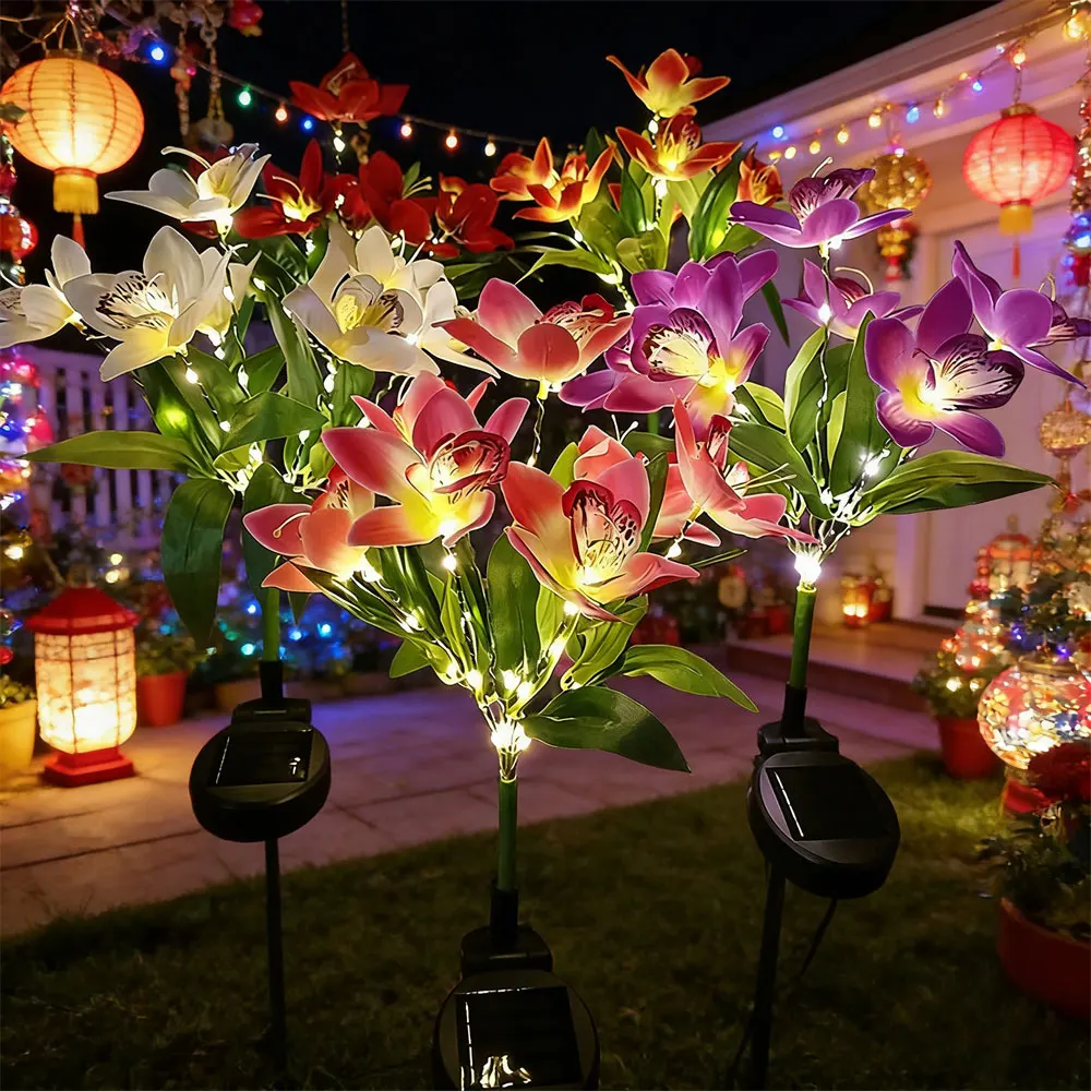 

Artificial Orchid Flower Solar LED Lawn Lamp Fairy Summer Wedding Party Outdoor Patio Holiday Garden Ramadan Decoration Lights