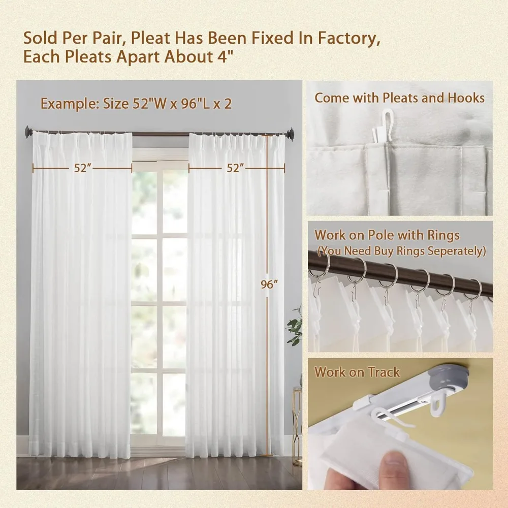 Tende per finestre semitrasparenti a strisce verticali, 108 lunghe, luce filtrante, set da 2 pannelli, tende trasparenti trasparenti