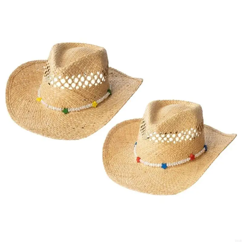 Lightweight Sun Protective Cowboy Hat Hollowed Cowgirl Hat Summer Beach Sun Hat Y08E