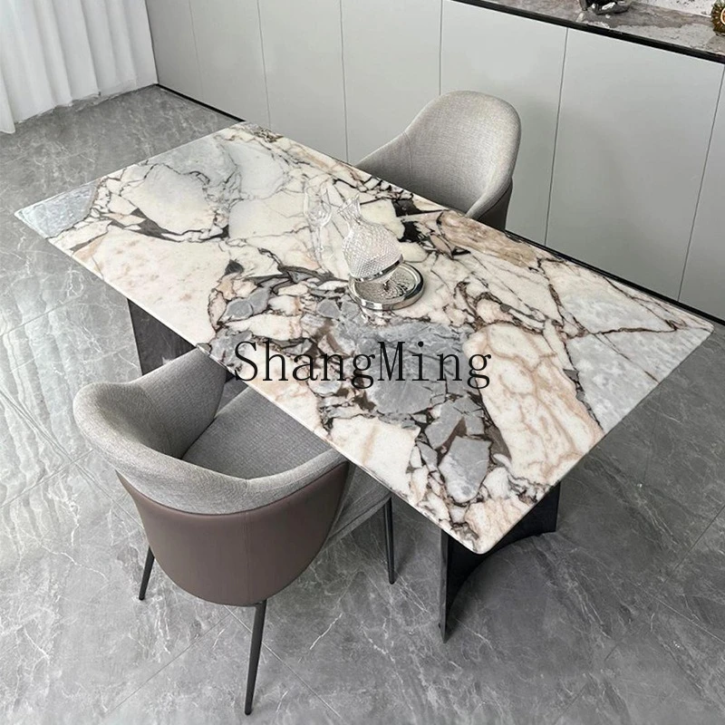 

ZYY marble dining table light luxury household modern simple rectangular natural luxury stone dining table
