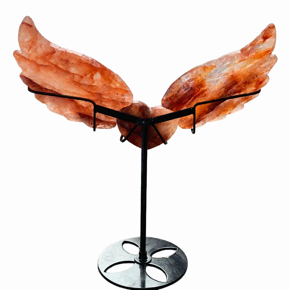 Custom Red Hematoid Quartz Angel Wings Figurine - Hand-Carved Crystal Statue with Stand for Home Decor, Reiki Healing Stone