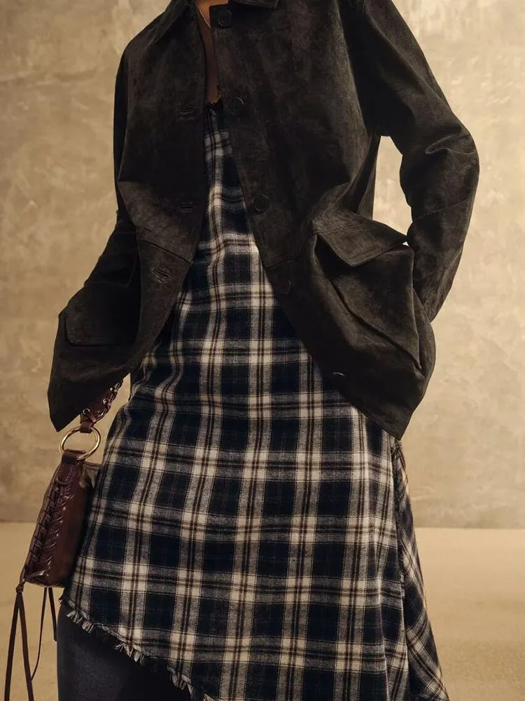 Doux Faionable Plaid Dr V-Ne asymétrique nouveauté hiver 2025 vêtements pour femmes taille haute Midi Dr robe de bal