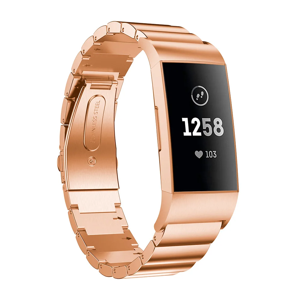 Suitable for Fitbit Charge 3 Strap Smart Bracelet One Bead Bamboo Solid Stainless Steel Strap for Men Women