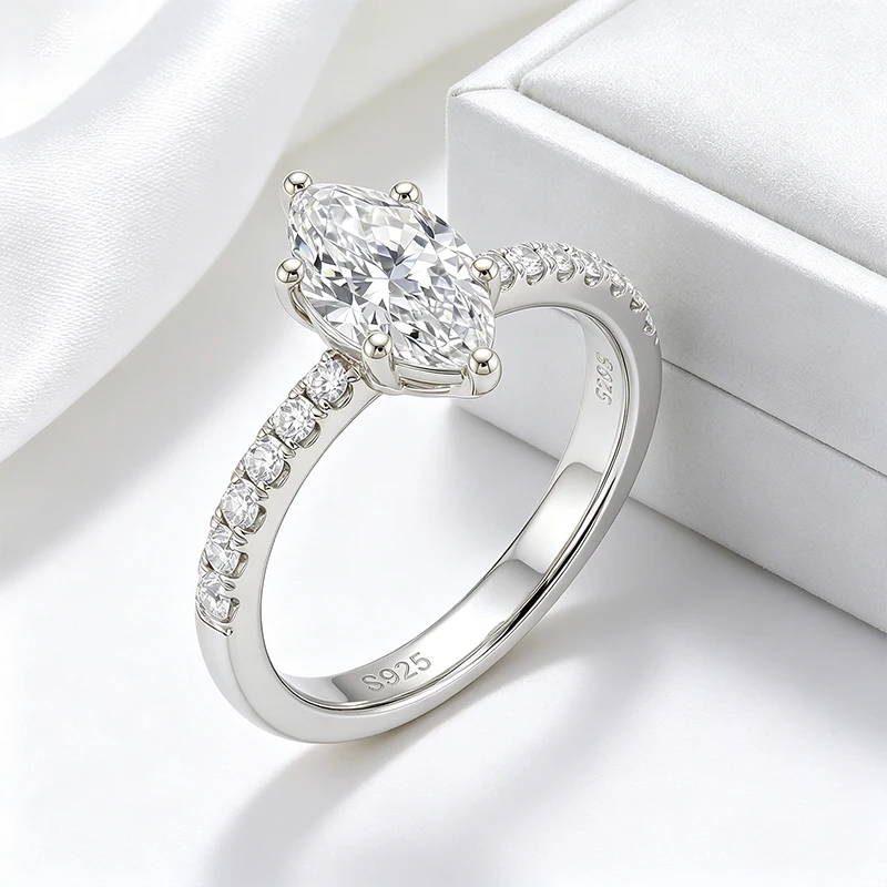 TEZZC 3CT Marquise Cut Moissanite Ring S925 Silver Gold Plated Engagement Wedding Band Lab Diamond Promise Rings For Women