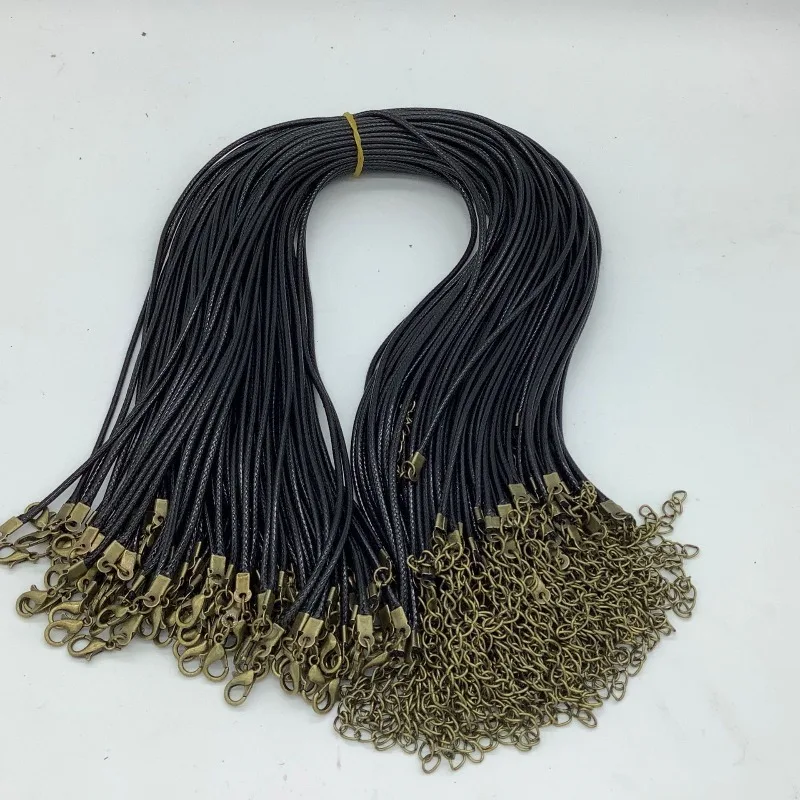 100pc 1.5mm 2.0mm Wholesale 45cm Wax Leather CordRope Chain Necklace Antique Bronze Lobster Clasp DIY Jewelry Accessories
