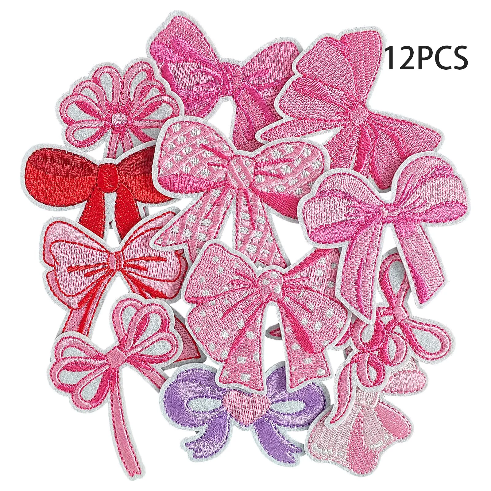 AXEN 12PCS Parches Bordados Termoadhesivos de Lazo Rosa, Apliques de Bordado Termoadhesivos con Pegamento Caliente