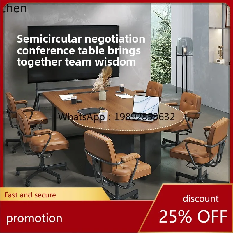 

HT Легкий роскошный комплект: круглый стол для переговоров из массива дерева и стулья, простой офисный стол для приемной