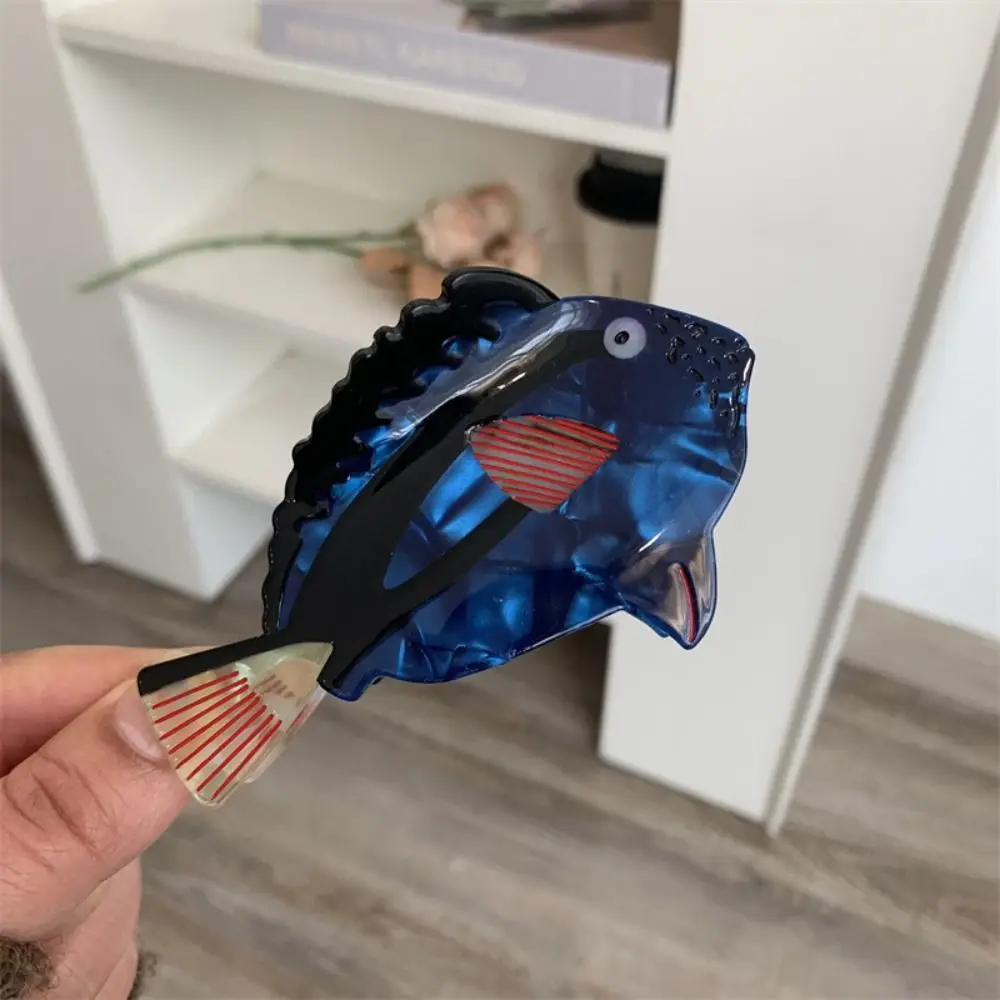 Pince à cheveux géométrique colorée en acétate, motif poisson rouge mignon, animal marin, pince requin, pour femme