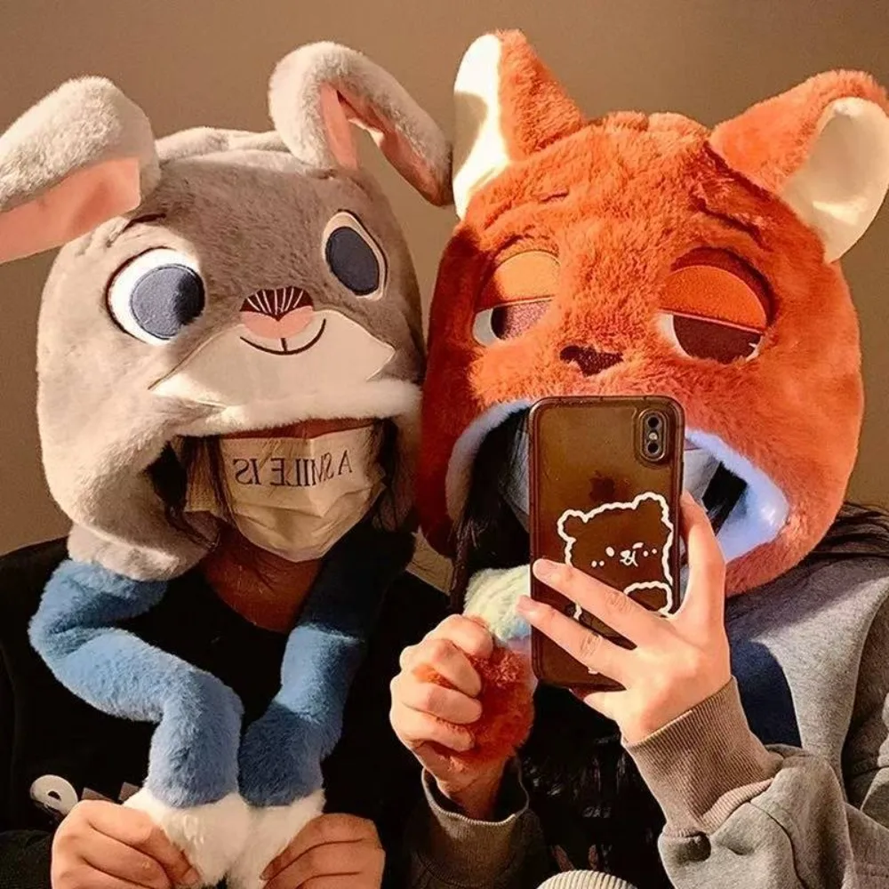 

Zoo Cute Ear-moving Hat for Warmth Thick All-in-one Hat with A Scarf and Gloves Plush Cute Cartoon Winter Dynamic Ear Cap